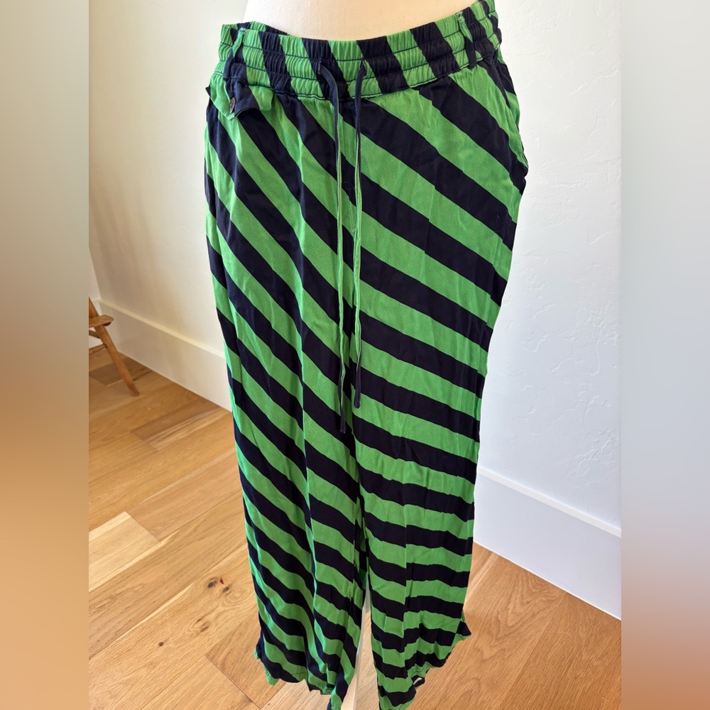 Anthropologie Maeve Green and Navy Striped Pants